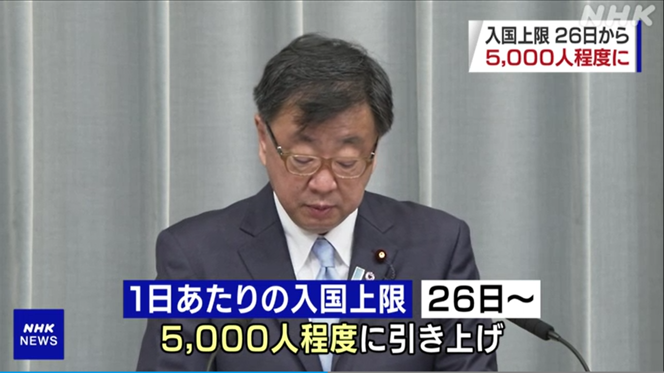  Số lượng người nhập cư vào Nhật Bản đã được nâng lên khoảng 5.000 người/ngày từ ngày 26/11/2021.